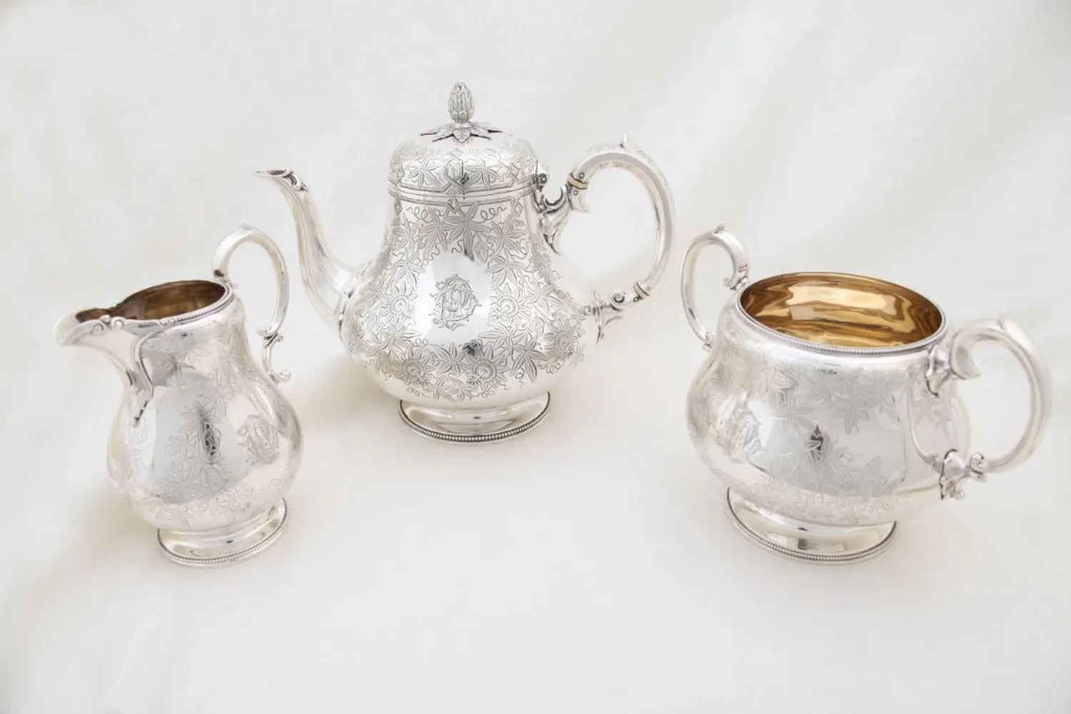 3 teiliges Teeservice Silber, Viktorianische Epoche aus London um 1885 von Antik Cleversulzbach